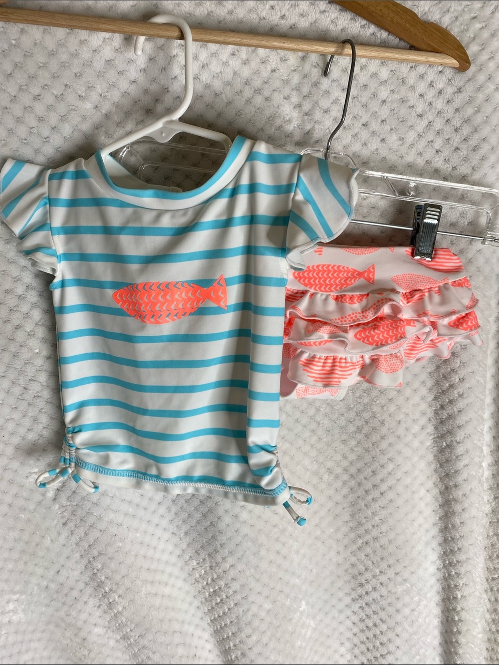 Snapper Rock Blue & Coral Striped Kids Rashguard Swimsuit